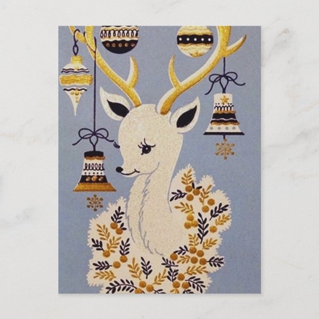 Retro Vintage Christmas Holiday reindeer postcard (Front)