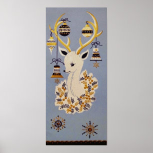 Retro vintage Christmas Holiday reindeer poster