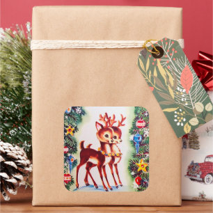 Retro vintage Christmas Holiday reindeer sticker