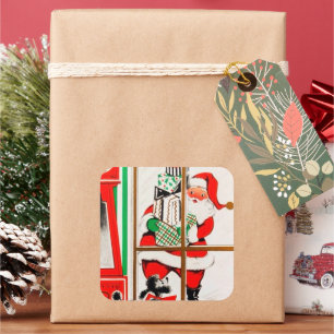 Retro vintage Christmas Holiday Santa sticker