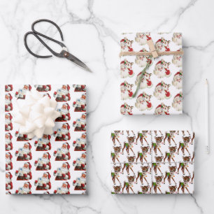 Retro vintage Christmas Holiday Wrapping Paper Sheet