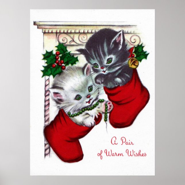 Retro Vintage Christmas kitties Holiday poster (Front)