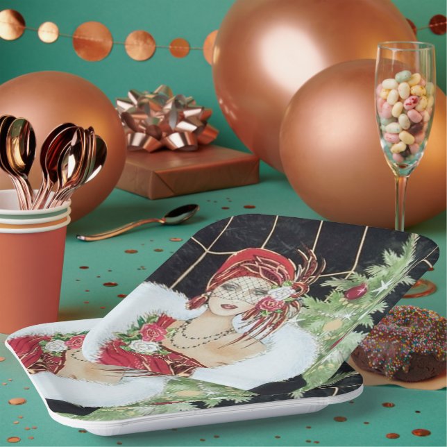 Retro vintage Christmas ladies  Paper Plate (Multi)