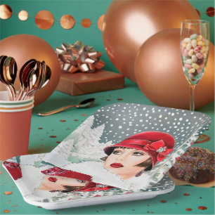 Retro vintage Christmas ladies Paper Plate