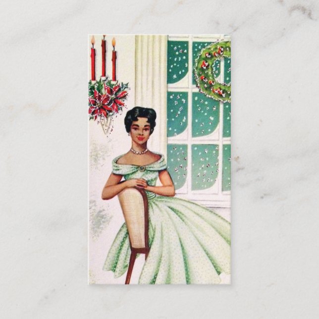 Retro Vintage Christmas lady add message card (Front)