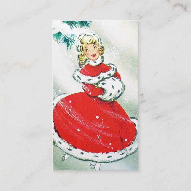 Retro Vintage Christmas lady add message card (Front)