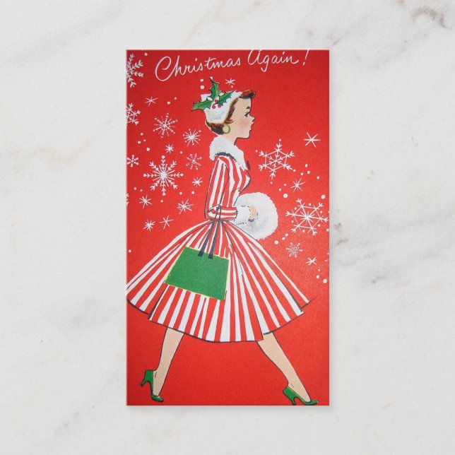 Retro Vintage Christmas lady add message card (Front)