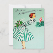 Retro Vintage Christmas lady add message card