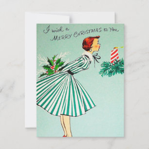 Retro Vintage Christmas lady add message card