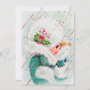 retro vintage Christmas lady add message Holiday Card