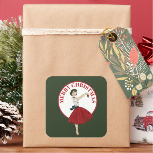 Retro vintage Christmas lady add message sticker