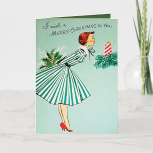 Retro Vintage Christmas lady add text card