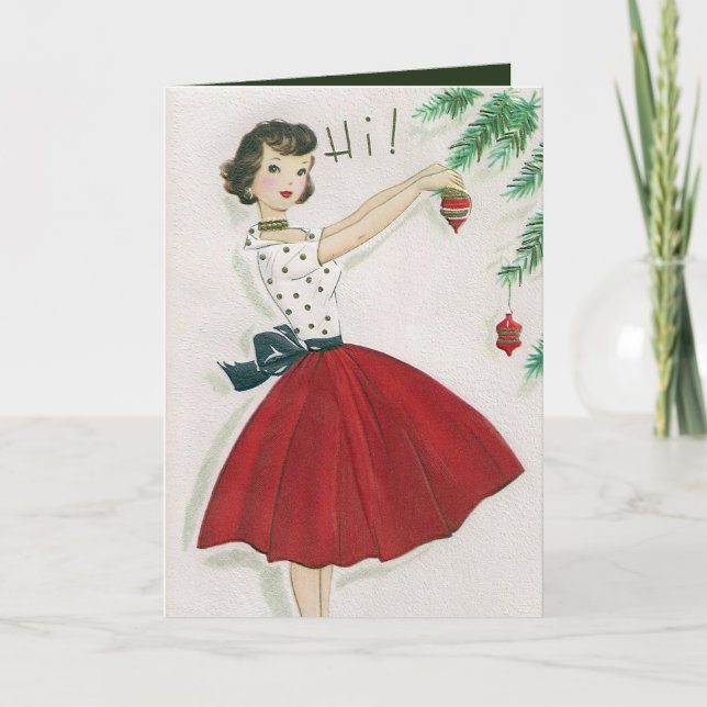 Retro Vintage Christmas lady add text card (Front)