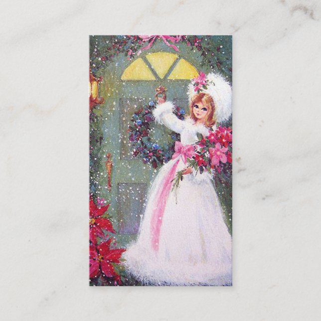 Retro vintage Christmas lady Business Card (Front)
