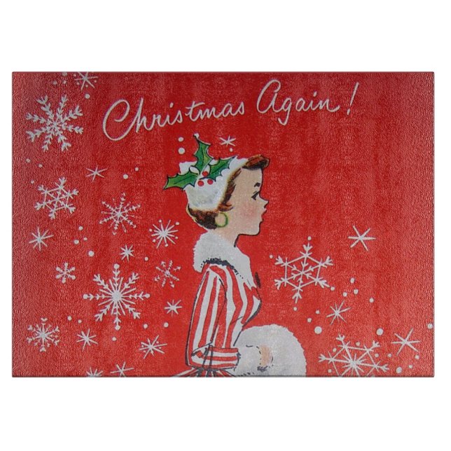 Retro vintage Christmas lady cutting board (Front)