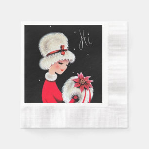 retro vintage Christmas lady Holiday Napkin