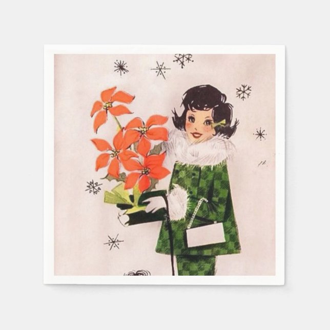 retro vintage Christmas lady Holiday  Napkin (Front)
