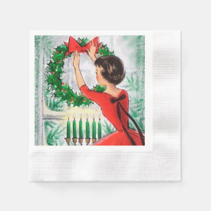 retro vintage Christmas lady Holiday party Napkin