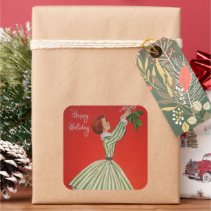 retro vintage Christmas lady Holiday sticker