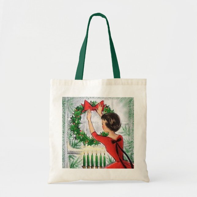 retro vintage Christmas lady Holiday Tote Bag (Front)