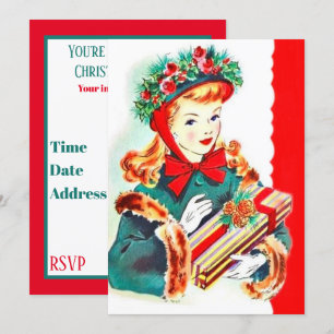 Retro vintage Christmas lady party Invitation