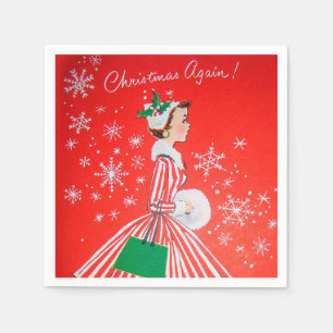 Retro vintage Christmas lady party Napkin