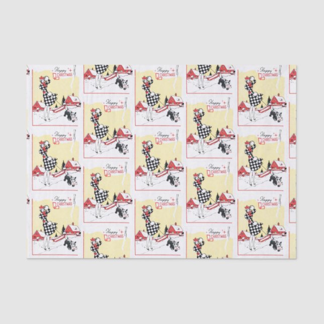 Retro Vintage Christmas lady party tissue Tissue Paper (Front)