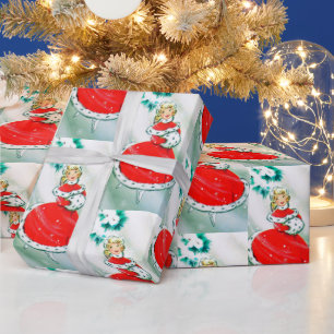Retro Vintage Christmas lady party wrap Wrapping Paper