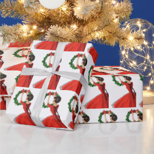 retro vintage Christmas lady tiled party Wrapping Paper