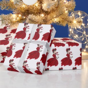 retro vintage Christmas lady tiled party Wrapping Paper