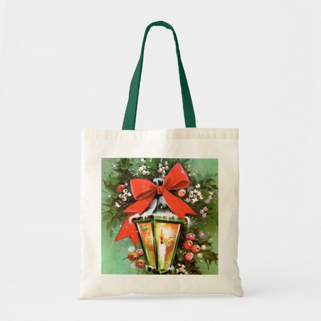 retro vintage Christmas lamp Holiday Tote Bag (Front)