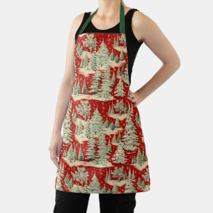 Retro Vintage Christmas Landscape Apron