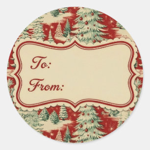 Retro Vintage Christmas Landscape Classic Round Sticker