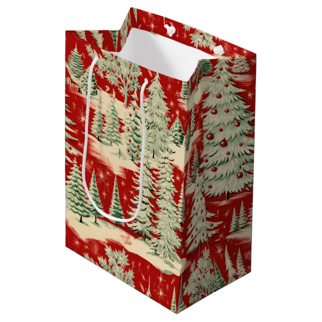 Retro Vintage Christmas Landscape Medium Gift Bag (Front Angled)