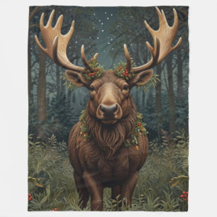 Retro vintage Christmas Moose Fleece Blanket