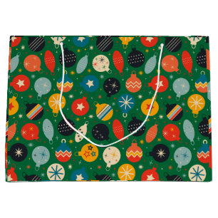 Retro Vintage Christmas Ornaments Green Large Gift Bag