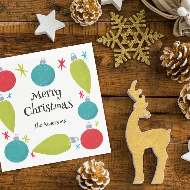 Retro Vintage Christmas Ornaments Personalised Napkin (Creator Uploaded)