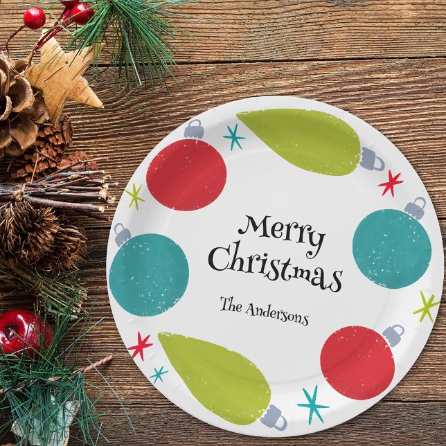 Retro Vintage Christmas Ornaments Personalised Paper Plate (Creator Uploaded)