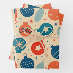 Retro Vintage Christmas Ornaments  Wrapping Paper Sheet