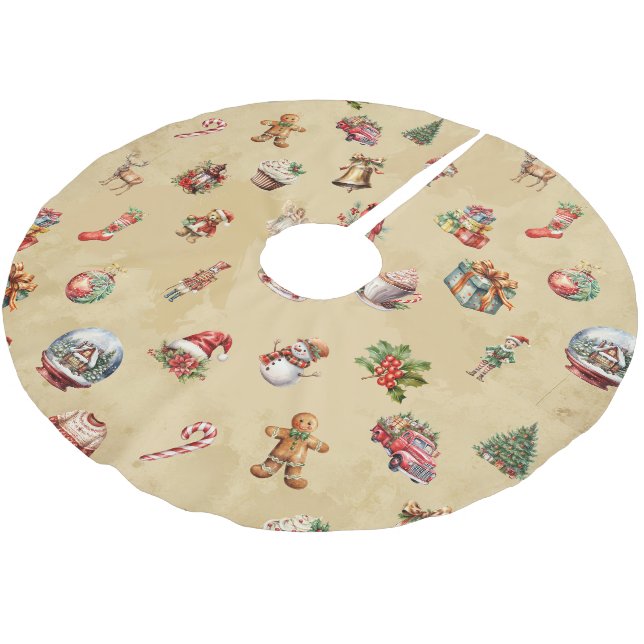 Retro Vintage Christmas Pattern  Brushed Polyester Tree Skirt (Angled)