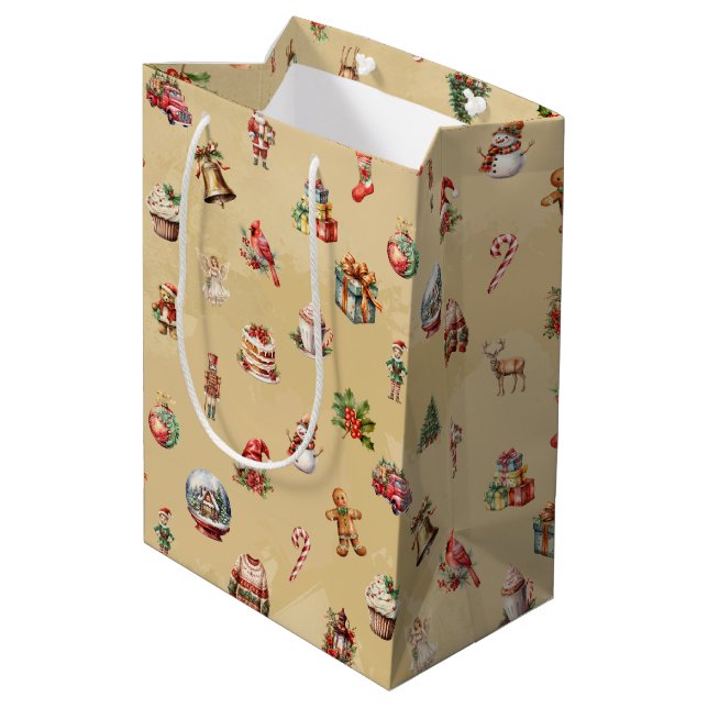 Retro Vintage Christmas Pattern  Medium Gift Bag (Back Angled)