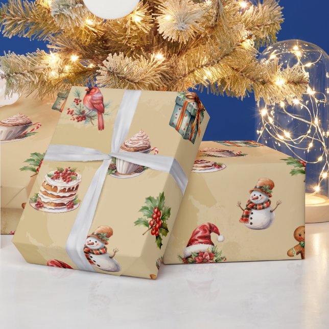 Retro Vintage Christmas Pattern  Wrapping Paper (Holidays)