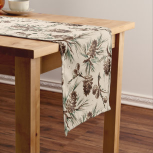 Retro Vintage Christmas Pinecones        Short Table Runner
