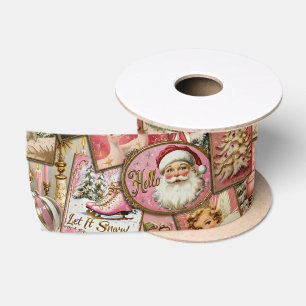 Retro Vintage Christmas: Pink Collage Satin Ribbon