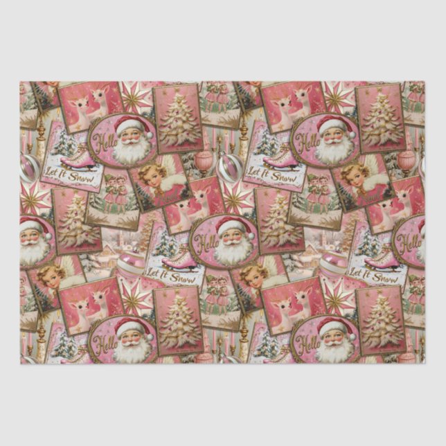 Retro Vintage Christmas: Pink Collage Tissue Paper (Front)