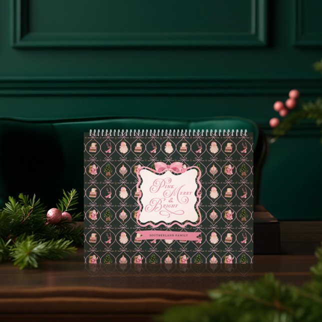 Retro Vintage Christmas Pink Ribbon Family Photo Calendar (Retro Vintage Christmas Pink Ribbon Family Photo Calendar)