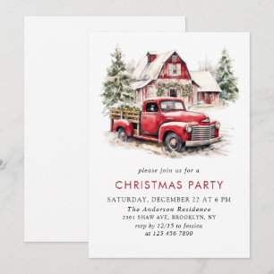 Retro Vintage Christmas Red Truck Holiday Party Invitation