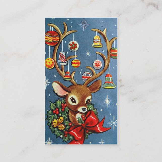 Retro Vintage Christmas reindeer add message card (Front)
