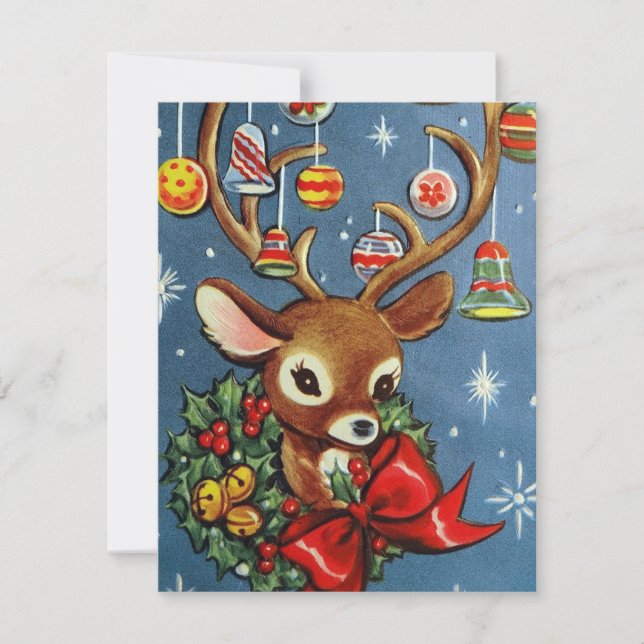 retro Vintage Christmas reindeer add message card (Front)