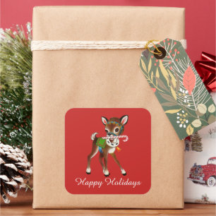Retro vintage Christmas reindeer add message Square Sticker